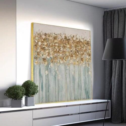 Gold Foil Texture Wall Art Picture 100% Hand Painted Modern Abstract Oil Painting On Canvas For Living Room Home Decor No Frame