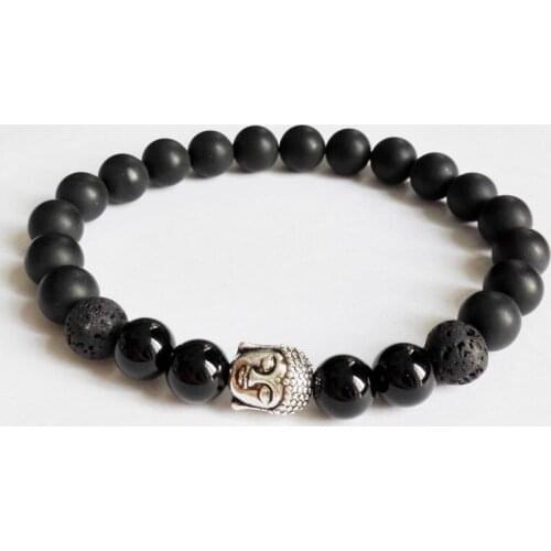 10PCS Fashion Men Jewelry Matte Stone Beads Strand Bracelet Black Lava Stone Beads Buddha Yoga Bracelet