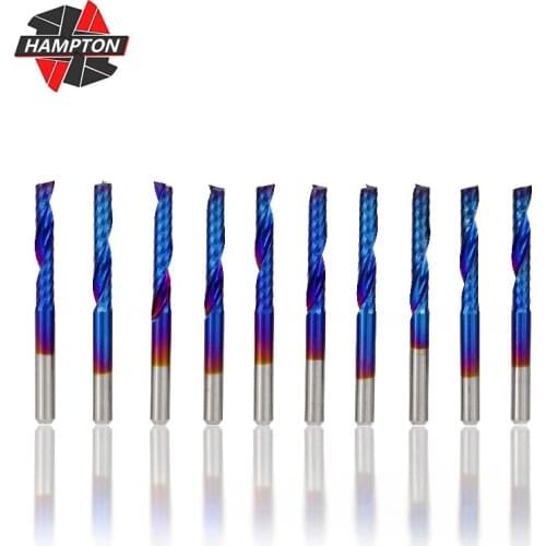10pcs Single Flute CNC Router Bits 3.175mm Shank Spiral Milling Cutter Nano Blue Coating Carbide End Mill CNC Milling Cutter