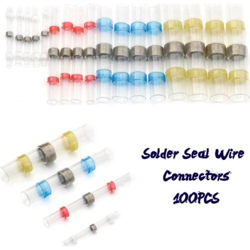 100pcs/set 4 Sizes Waterproof Solder Sleeve Wire Seal Heat Shrink Connectors Splice Terminals Insulated Butt Wire Connectors