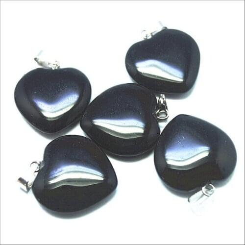 10pcs nature black onyx stone pendants heart shape size 20mm black colors gem stone beads accessories top fashion jewelry