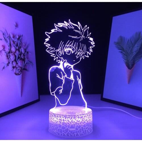 Boy Thinking With Finger On Cheek 3D Lamp Anime Figure White Cracked Base Acrylic Light Guide Plate for Festival Birthday Gifts