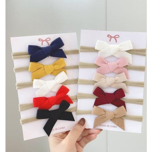 4Pcs/set 20Colors Cute Cotton Mini Bowknot Solid Color Headband For Girls Ribbon Headwear Toddlers Band Infant Hair Accessories