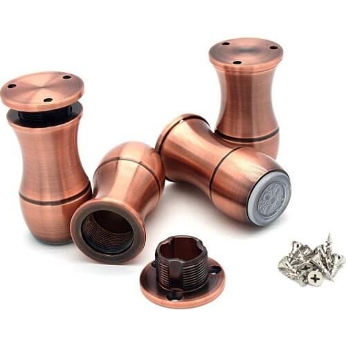 4pcs Aluminum Furniture Legs 8cm Tables Cabinets Adjustable feet Sofa Bed Chairs foot with Non-Slip Rubber Base Retro Copper