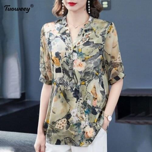 5XL Loose v neck Vintage korea Style Printing short Sleeve Women Shirts Autumn 2021 Fashion Casual Women Tops and Blouses
