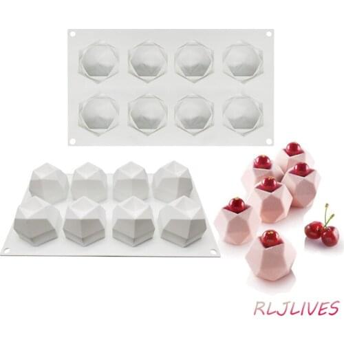 8 Cavity Diamond Polygonal Silicone Cake Mold Dessert Mousse Pastry Tray Candle Mould Muffin Sweety Baking Tools