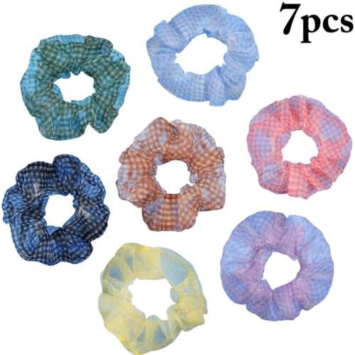 9pcs Fashion Lace Plaid Dot Scrunchies Hair Tie Women Girls Printed Floral Elastic Hair bands Ponytail Holder Hair Accessories