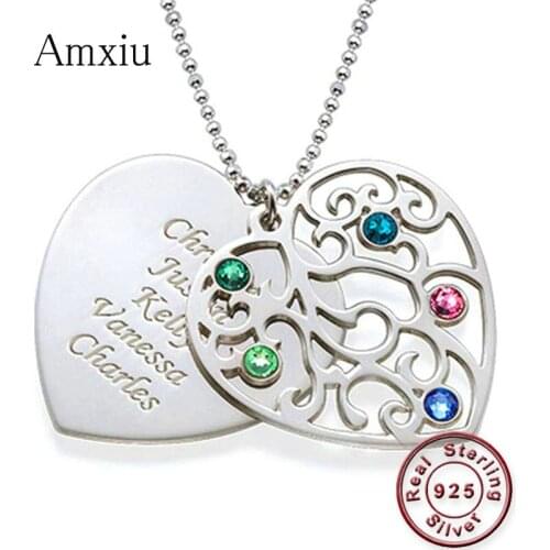 Amxiu Customize 1-5 Names Heart Necklace DIY 925 Sterling Silver Necklace Personalized Name Necklace For Mother Womens Day Gift