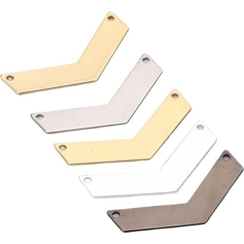 10pcs glossy arrow double hole necklace pendant, solid V-shaped glossy copper sheet used to make jewelry accessories