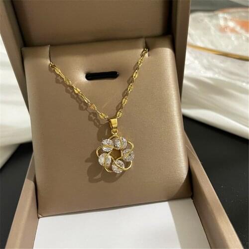 316L Stainless Steel Simple Temperament Flower Whirlwind Flower Pendant Water Ripple Chain Female Necklace No Fade