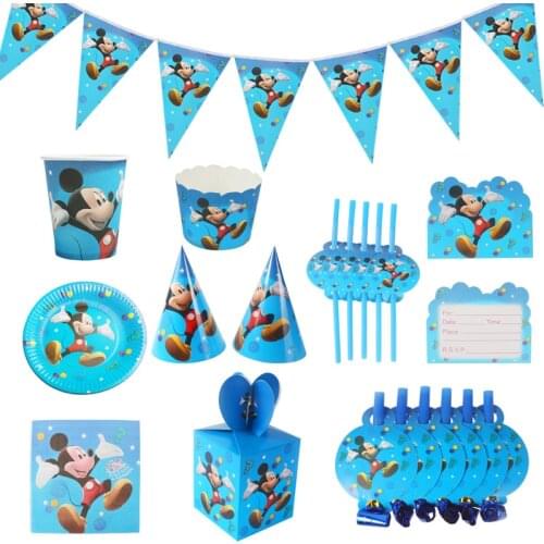 Disney Mickey Mouse Theme Party Flag Tablecloth Paper Cups Plate Banners Baby Shower Happy Birthday Decoration Supplies