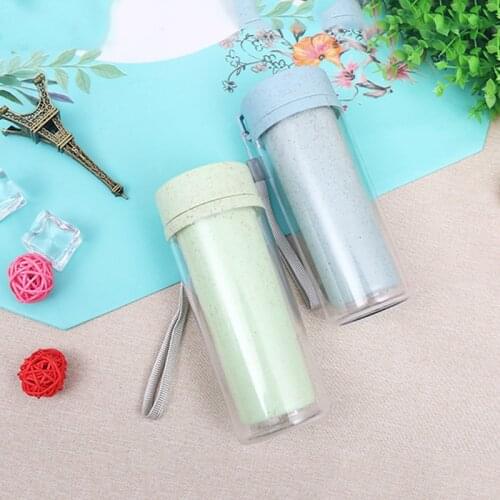 Straw wheat incense double layer PP plastic hand Water Bottles creative kitchen bar table supplies insulation Water Bottle 3