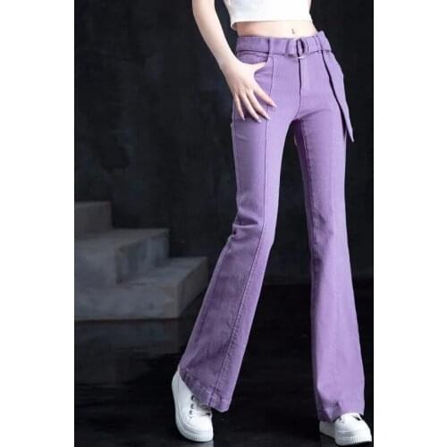 Purple Flared Denim Jeans Women Spring And Autumn High Waist Fashion Wide Pants 2021 New Korean Harajuku Loose Lace-up Trousers