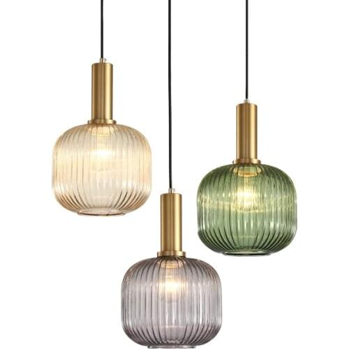 Stained Glass Chandelier Dining Room Living Room Decoration Bedroom Bedside Pendant Lights E27 Gray Glass