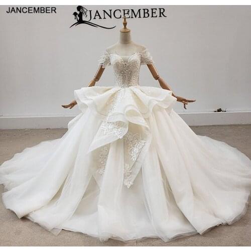 HTL1798 Champagne Ball-Gown Beaded Luxury Wedding Dress 2020 Short Sleeve V-Neck Off The Shoulder robe de mariage princesse