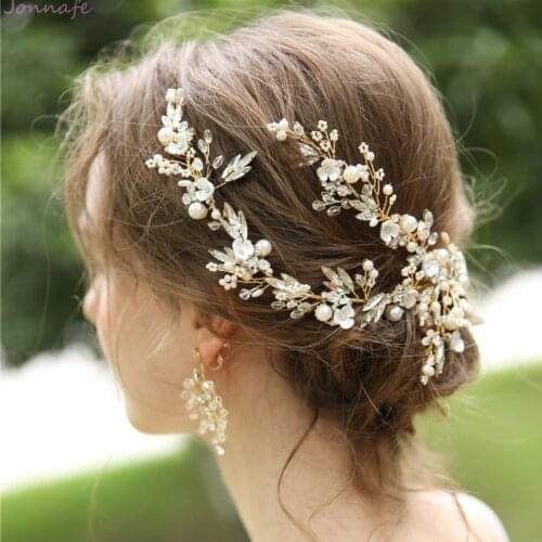 Jonnafe Handmade Delicate Women Headpiece Gold Crystal Bridal Hair Vine Crown Handmade Wedding Hair Clip Accessories