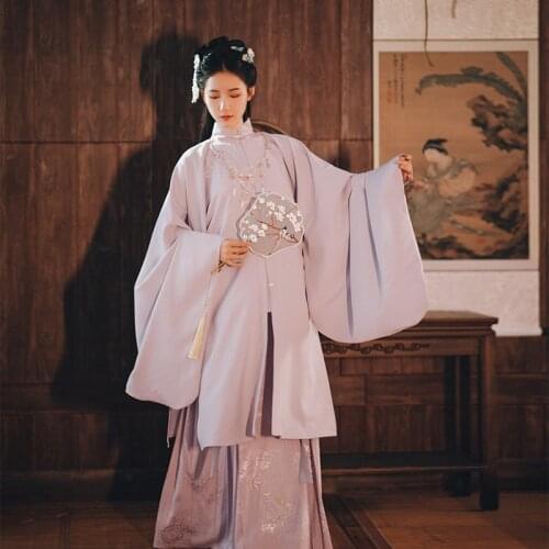 Chinese Traditional Embroidery Hanfu For Women Ming Dynasty Elegant Ancient Clothes Female Festival Outfit Purple Hanfu VO860