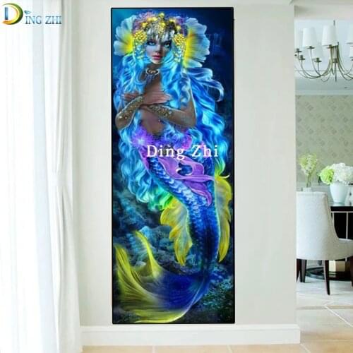 Colorful Blue Mermaid Beauty Diamond Embroidery Cross Stitch 5D Diamond Painting Large Size Diy Mosaic Art Corridor Entrance Kit