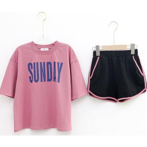 Girls Summer Clothes Set 2020 New Casual Teen Girls T-shirt and Short Pants Set Letter Fashion Kids Girls Two Piece Set, #0815