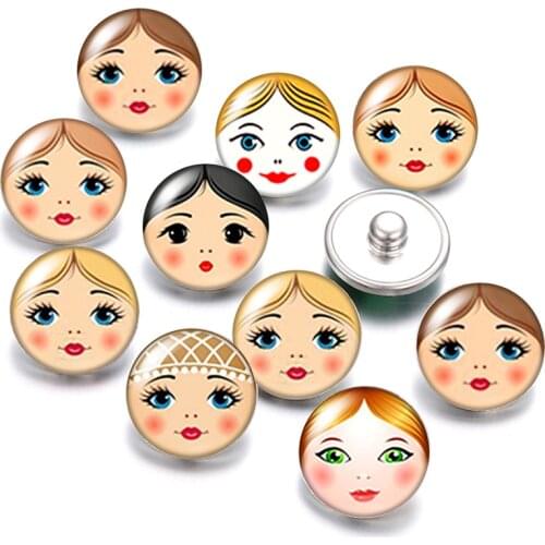 Матрёшка matryoshka Russian Doll 18mm snap buttons 10pcs mixed round photo glass cabochon style for snap button jewelry