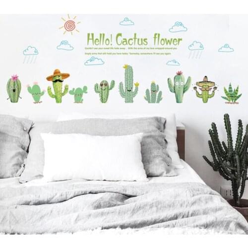 Cartoon Cactus Green Flower Baseboard Wall Sticker Living Room Kids Room Home Decor Furniture Sticker Art Decals Home Decoration