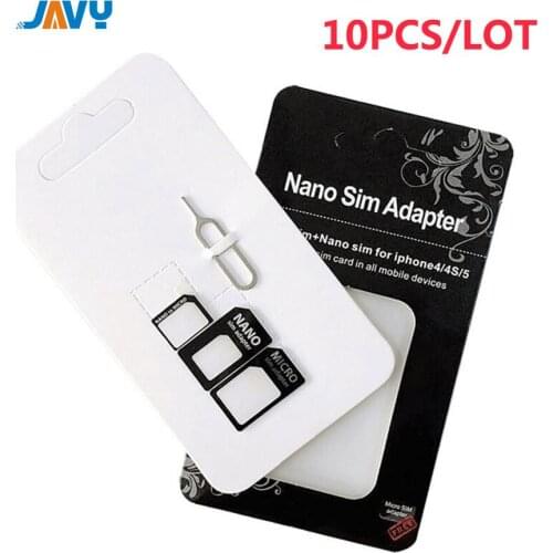 10 Set 4 In 1 Nano Micro Mini Standard SIM Card Adapter Kit Set Adapter Tools