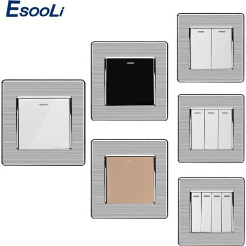 Wall Switches 1/2/3/4 Gang Button Wall Light Switch On / Off Push Button Interruptor Stainless Steel Panel Work With LED Lamp