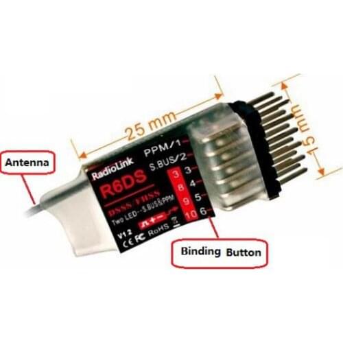 Original RadioLink R6DS 2.4G 6CH DSSS & FHSS RC Receiver for RadioLink AT9 AT9S AT10 Transmitter Support SBUS PPM PWM