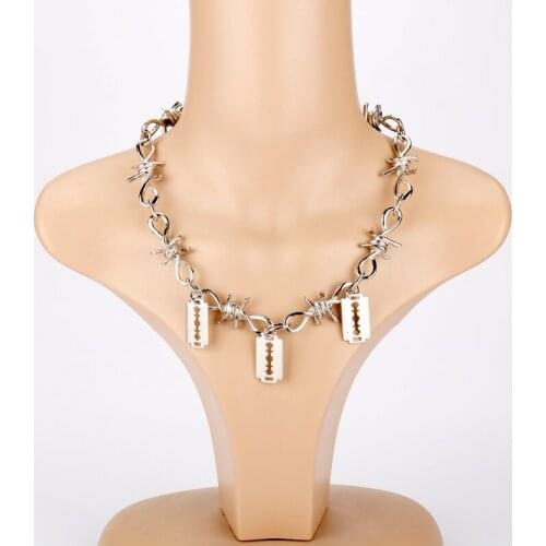 Punk Style Unisex Choker Necklace Wire Brambles Flame With Blade Pendant Necklace Metal Jewelry