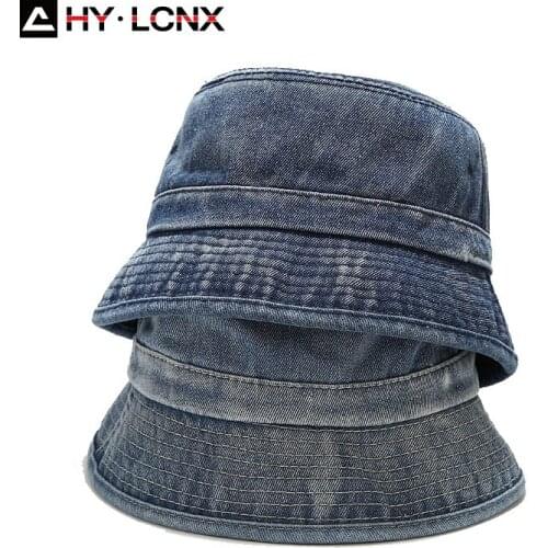 Spring New Womens Fashion Washed Denim Bucket Hat Mens Simple Small Brim Monochrome Cotton Breathable Sun Fisherman Hat
