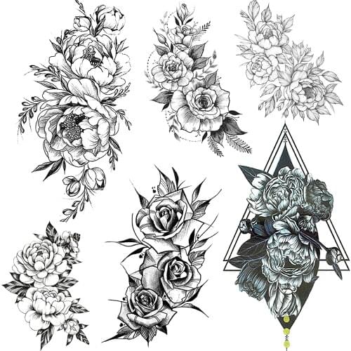 Realistic Fake Flower Arm Tattoos Temporary Peony Bloosom Body Leg Art Tatoo Paper For Women Sexy Floral Rose Tatoo Stickers DIY