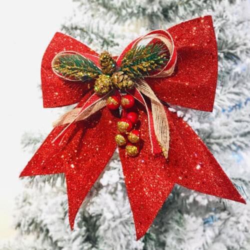 Christmas Tree Glitter Ribbon Bow Pendant Decoration Handmade New Year Christmas Party Ornaments
