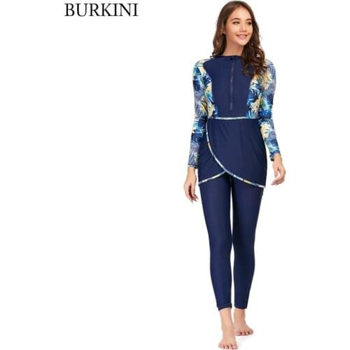 Modest Swimwear Muslim Burkinis Womens Islamic Swim Costume Swimming Hijab Printed High Elasticity Swimsuit Beach Suit