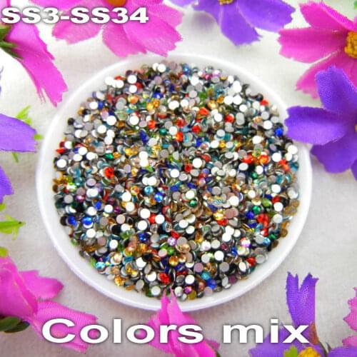 Glass Non hotfix SS3 SS4 SS5 SS6 SS8 SS10 SS12 SS16 SS20 SS30 SS34 colors Mixed Glue on Flat Back Rhinestones for Nail Art diy