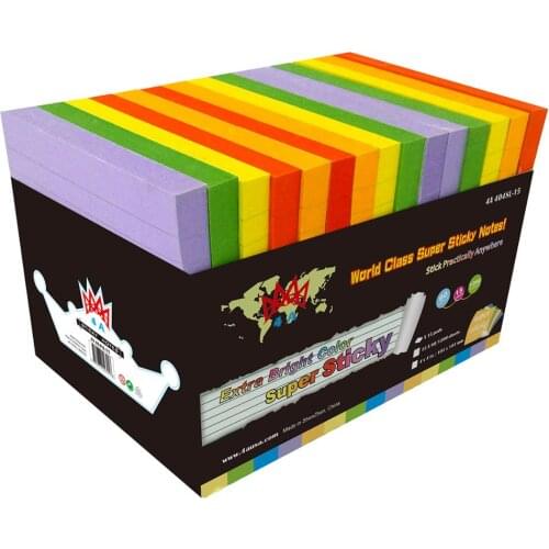 4A Super Sticky Notes,4 x 4 Inches,Extra Bright Colors Assorted,Lined,5 Colors,80 Sheets/Pad,15 Pads/Pack,4A 404SL-15