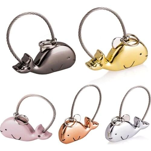 Unisex Key Ring Lovely Kissing Whale Shape Alloy Couple Keychain for Bag Accessories