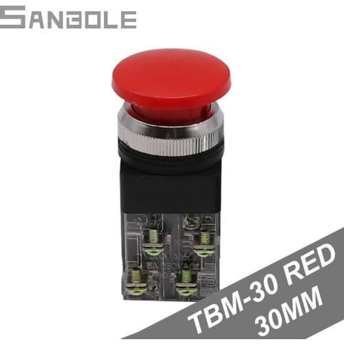 Installation Hole 30MM TBM-30 Red Mushroom Head Since Reset Button Switch Power Start Manual Reset Switches (2pcs)