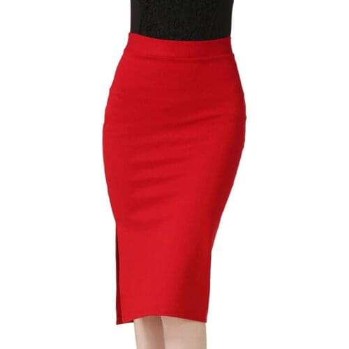 Plus Size New Fashion 2017 Women Skirt Midi Skirt Slim OL Sexy Open Slit Slim Pencil Skirt Elegant Ladies Skirts 3 Colors 5XL