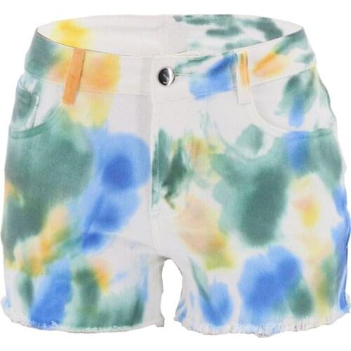 Summer Sexy White Background Dyed High Waist Jeans Shorts Women