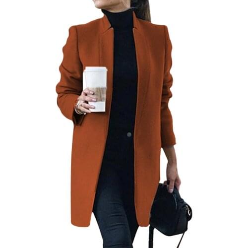 Wool Coat Women Casual Solid Color Long Sleeve Stand Collar Slim Long Jacket Plus Size 5XL Autumn Winter New Fashion Long Coat