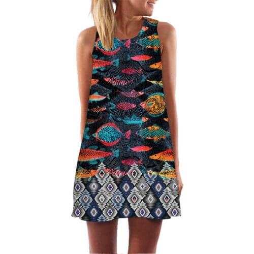 New 3D digital printing round neck strapless sleeveless vest big swing loose mid-length dress ladies summer casual vest dress