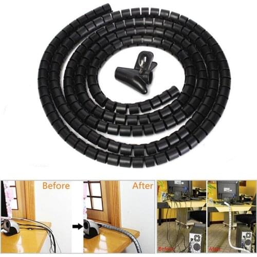 1m 10/25mm Cable Spiral Wrap Tidy Cord Wire Banding Loom Storage Organizer PC TV Tool black black white color