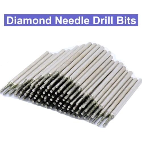 20pcs 2.35mm/3.0mm Shanks Diamond Grinding Burr Needle Point Engraving Carving Polishing Glass Jade Stone Drill Bit Rotary Tool