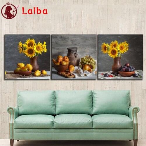 5d diy Diamond Painting Sunflower kitchen fruit diamond mosaic full square drill diamond embroidery cross stitch home decor3pcs