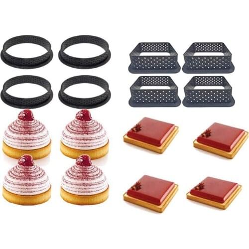 Cake Mold Rings Tart Ring Mousse Cake Ring Milk Bar Mold Cake Baking Mould Tool Perforated Cutter Ring Non Stick 8 Pcs