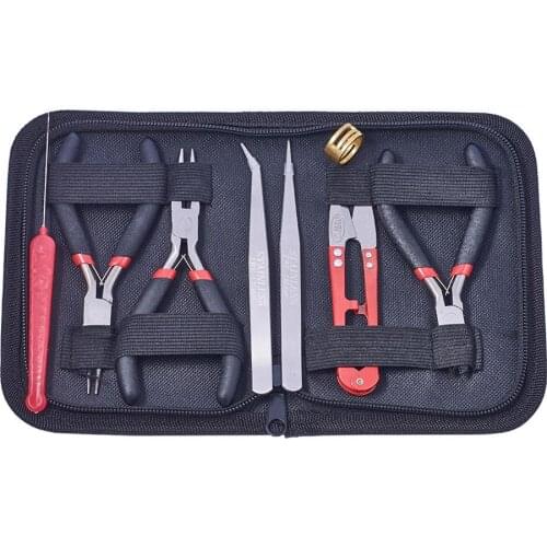 8pcs/set Jewelry Tools Kit Pliers Scissor Tweezers Beading Rings Tool Equipments for Jewelry Making DIY Black Bag 155x110x35mm