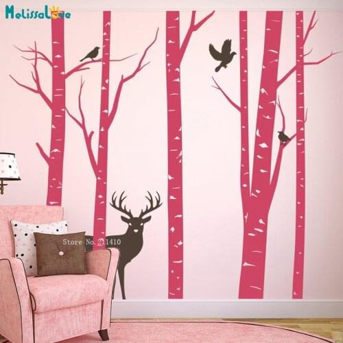 Aspen Trees with Deer and Birds Vinyl Wall Mural Home Decor Forest Decals New Art Removable DIY Sticker Gift YT5379