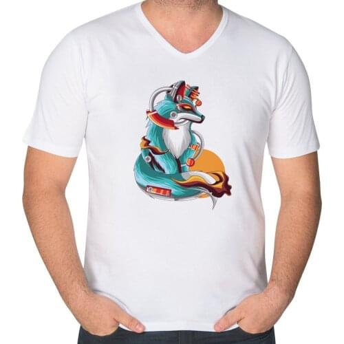 BK Gift Fox Design V-Neck Tişört-1
