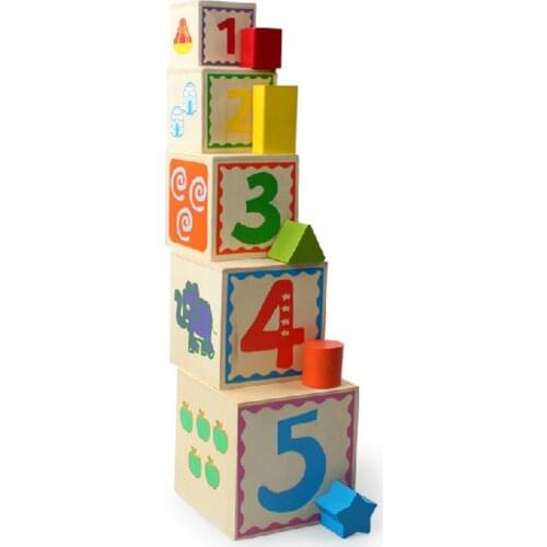 Wooden Stackable Cubes Stacking Intelligence Game Children Eudcational Toy