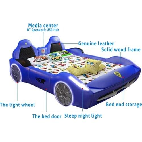 Solid Wood Childrens Bed Boy Girl With Guardrail Single Bed 1.5 M Multi-function Sports Car Cartoon Storage Car Bed